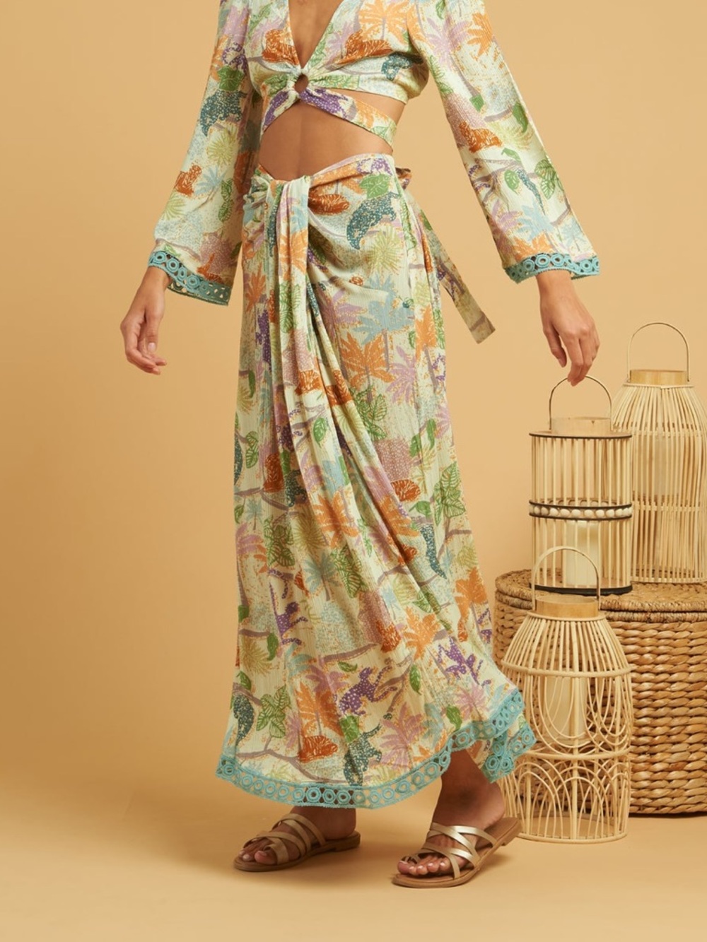 Maxi Wrap Skirt in Pastel Floral Print